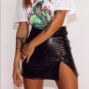Motel Wren Black Croc Mini Skirt